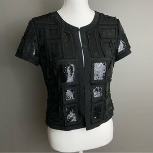 Lafayette 148 Sequin Blocked Pattern, Short Sleeves, Cropped - Size S